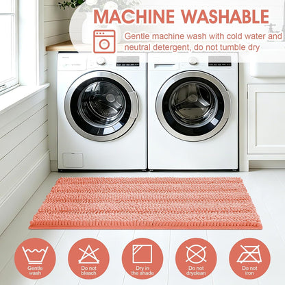 Striped Coral Bathroom Rug Mat 32"x20" Ultra Soft, Non Slip Chenille Bath Rugs, Absorbent Plush Shaggy Bath Mats for Bathroom, Bedroom, Kitchen, Shower, Tub