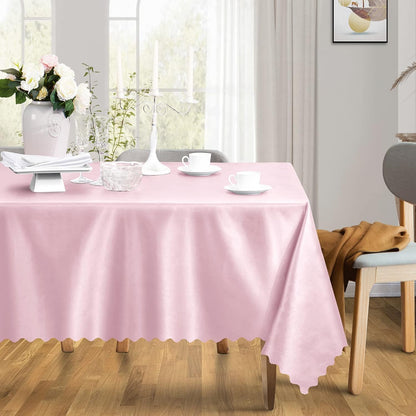 Pink Satin Tablecloth 60 x 120 Inch Scalloped, 1 Pack