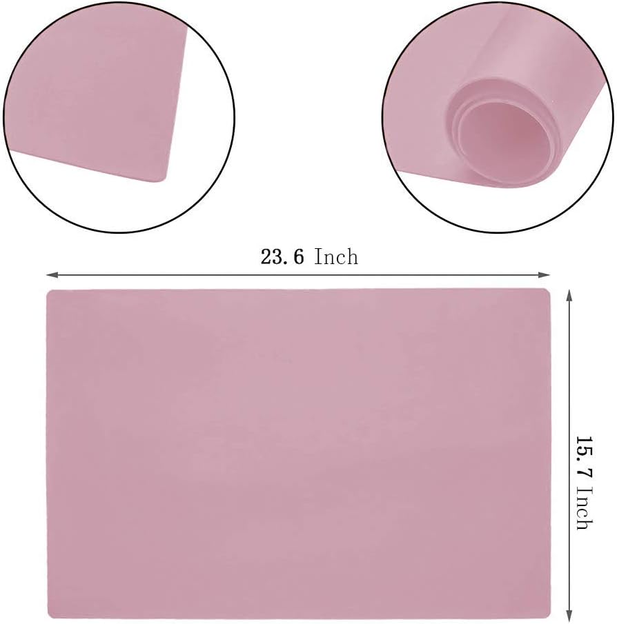 23.6'' by 15.7''Flexible Silicone Placemat Non Slip Waterproof Heat Resistant Dinner Table Mat (Light Pink-2 Pcs)