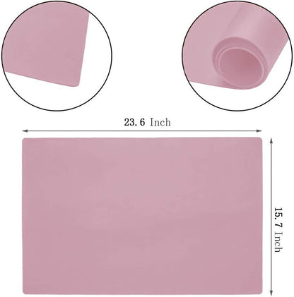 23.6'' by 15.7''Flexible Silicone Placemat Non Slip Waterproof Heat Resistant Dinner Table Mat (Light Pink-2 Pcs)