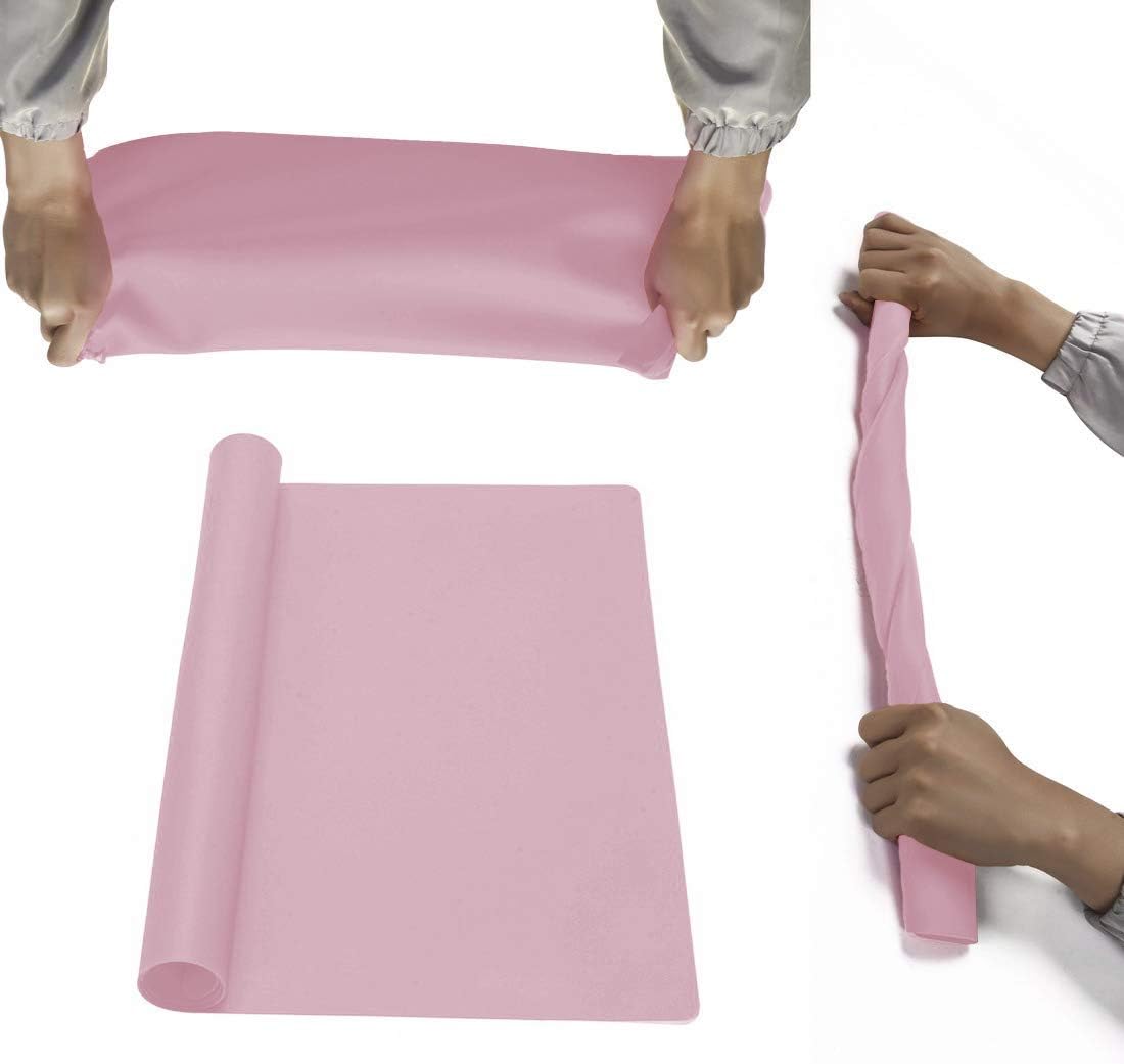 23.6'' by 15.7''Flexible Silicone Placemat Non Slip Waterproof Heat Resistant Dinner Table Mat (Light Pink-2 Pcs)