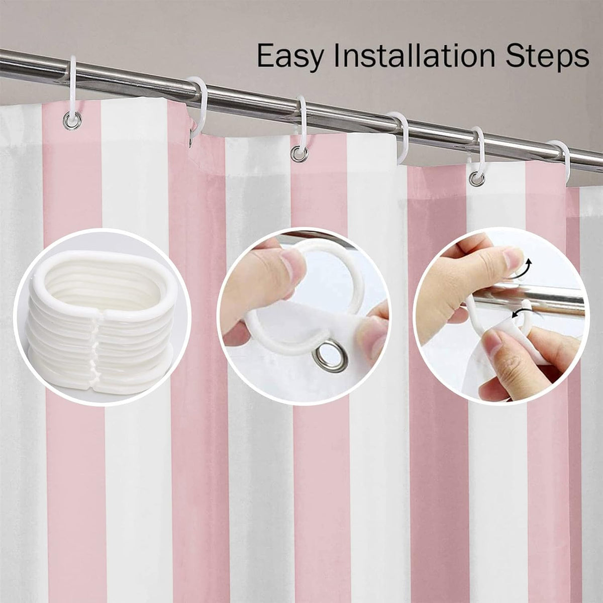 Shower Curtain, for Bathroom Decor 72" x 72", Stripe Pink
