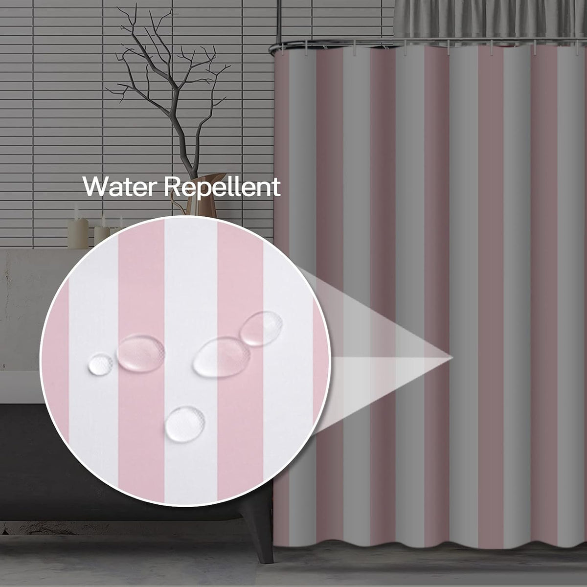 Shower Curtain, for Bathroom Decor 72" x 72", Stripe Pink