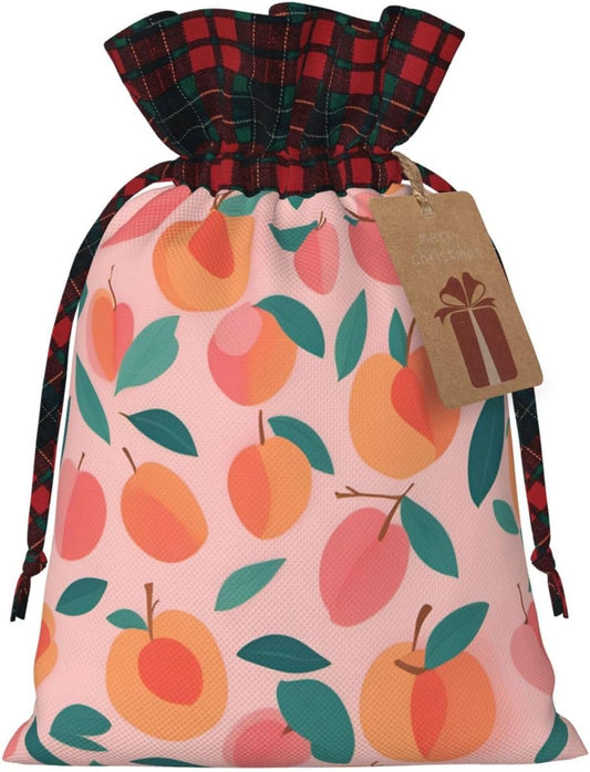 Pink Peach Pattern Seamless Pattern Printing Xmas Drawstring Gift Bag Reusable Bags For Christmas Wedding Holiday Wrapping Needs