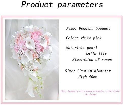 IFFO Calla Lilies 11-inch Simulation Rose Diamonds Pearl Bride Wedding Bouquet Wedding Anniversary, Bridal Shower, French Country Bouquet (Pink)
