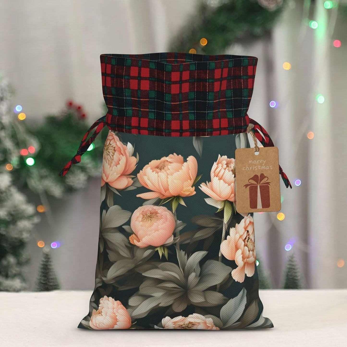 ZISHAK Peach Peony Fabric Gift Bag-Delicately Styled For Special Occasions-Ideal For Festival,Anniversaries