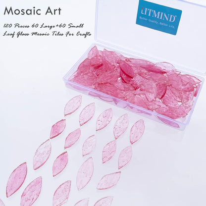 120 Pieces Pink Textured Transparent Mosaic Glass Petals & Leaves in 2 Sizes, Hand-Cut Stained Glass Mosaic Tiles for Crafts - Ideal for Mosaic Art Projects and Home Décor