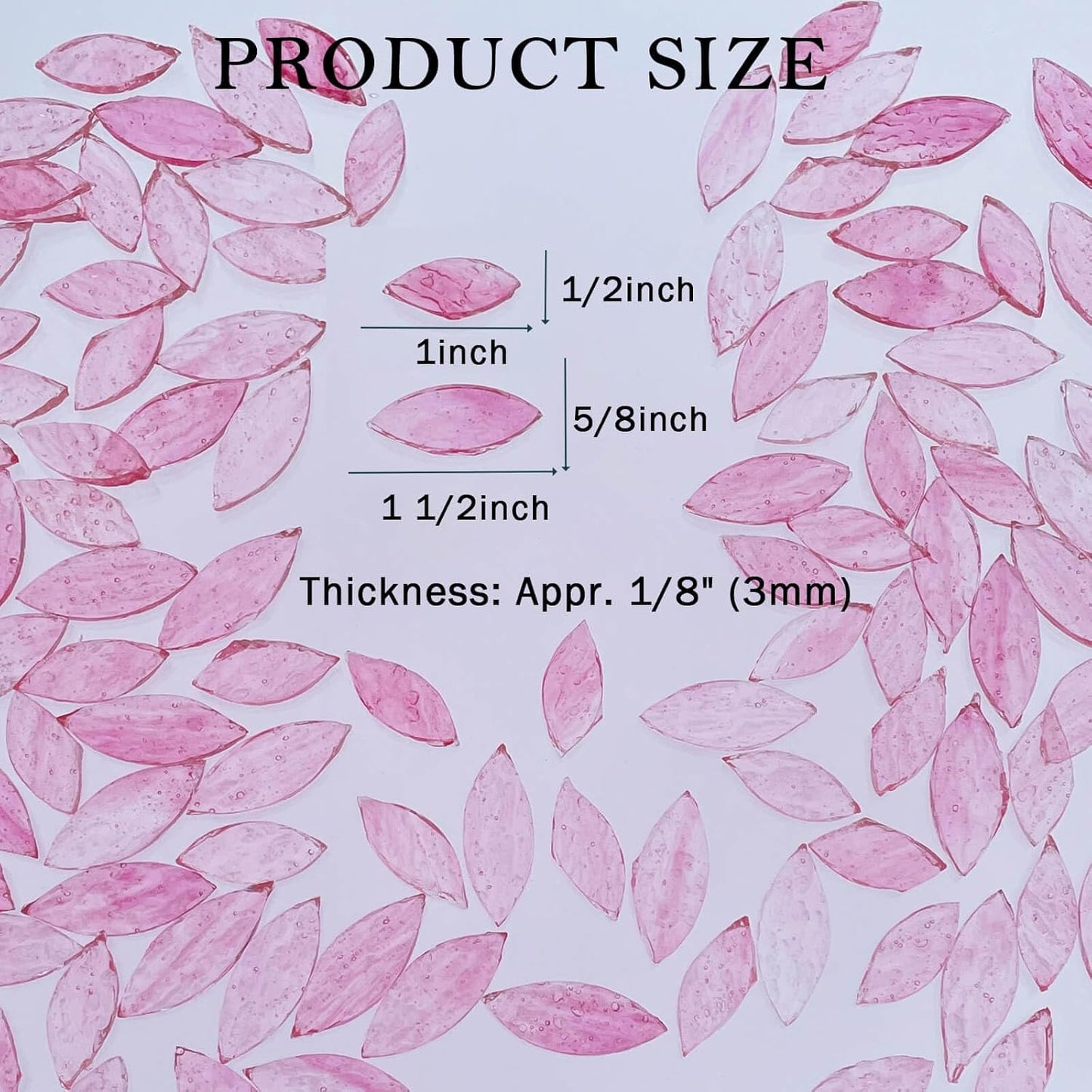 120 Pieces Pink Textured Transparent Mosaic Glass Petals & Leaves in 2 Sizes, Hand-Cut Stained Glass Mosaic Tiles for Crafts - Ideal for Mosaic Art Projects and Home Décor