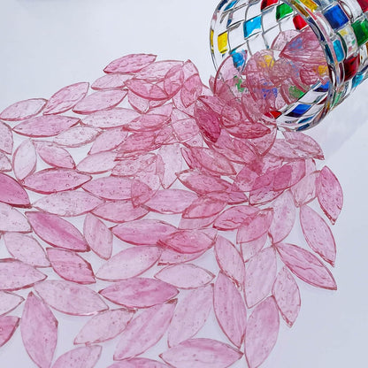 120 Pieces Pink Textured Transparent Mosaic Glass Petals & Leaves in 2 Sizes, Hand-Cut Stained Glass Mosaic Tiles for Crafts - Ideal for Mosaic Art Projects and Home Décor