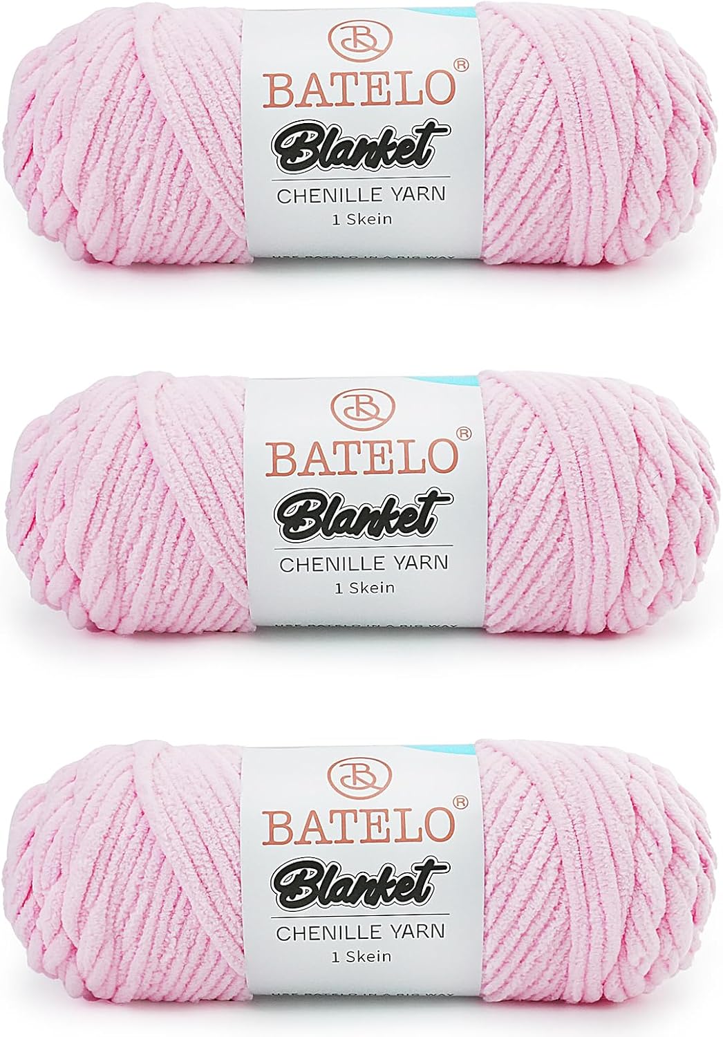 Chenille Yarn, 3 Pack Soft Plush Yarn for Crocheting and Knitting, 600g/21.16oz Total, 100m/109yd Each Skein, Fluffy Yarn for Amigurumi, Blankets, Scarves and Crafts, [Soft Pink]