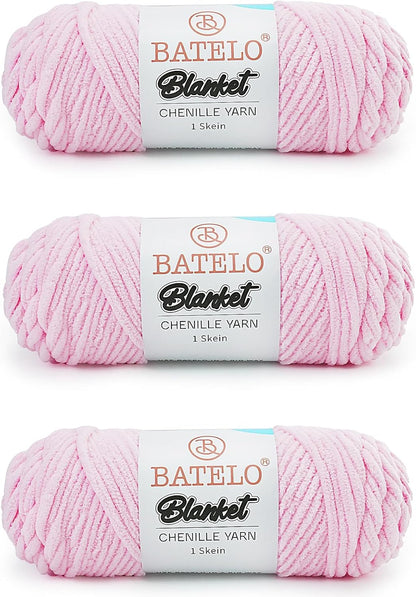 Chenille Yarn, 3 Pack Soft Plush Yarn for Crocheting and Knitting, 600g/21.16oz Total, 100m/109yd Each Skein, Fluffy Yarn for Amigurumi, Blankets, Scarves and Crafts, [Soft Pink]