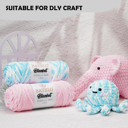 Chenille Yarn, 3 Pack Soft Plush Yarn for Crocheting and Knitting, 600g/21.16oz Total, 100m/109yd Each Skein, Fluffy Yarn for Amigurumi, Blankets, Scarves and Crafts, [Soft Pink]