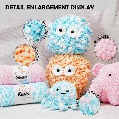 Chenille Yarn, 3 Pack Soft Plush Yarn for Crocheting and Knitting, 600g/21.16oz Total, 100m/109yd Each Skein, Fluffy Yarn for Amigurumi, Blankets, Scarves and Crafts, [Soft Pink]