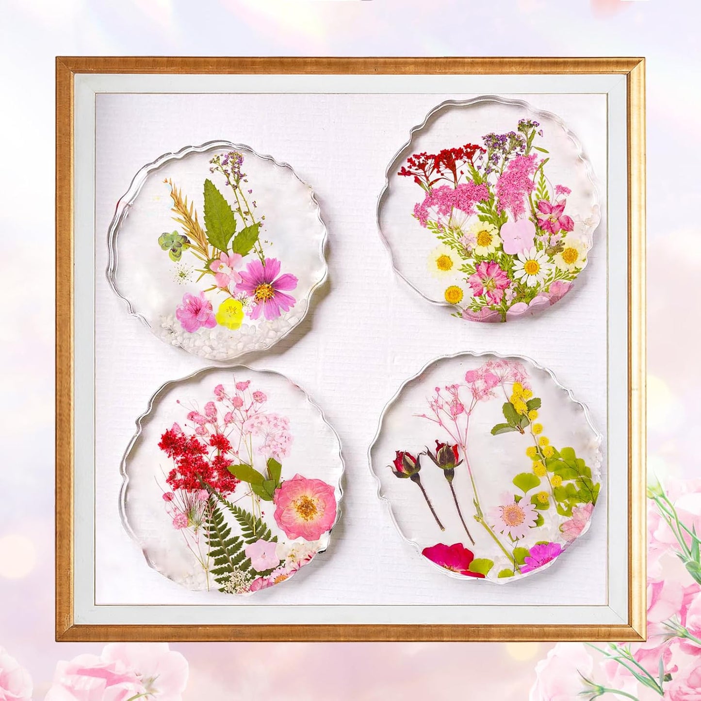 Pressed Flowers Bulk Dried Flowers for Crafts,Real Natural Pressed Flowers Dry Leaves Kit for Crafts Resin Mold Jewelry Candle Soap Making Scrapbooking Nails DIY（Pink Style）