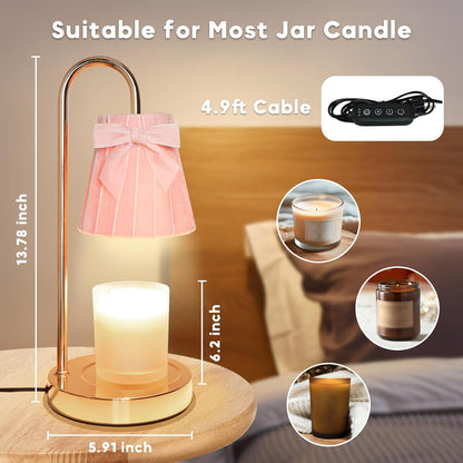 Pink Candle Warmer Lamp with Timer Dimmer Cute Coquette Bow Table Lamp Modern Decorative Bedside Light Valentine's Day Birthday Gifts Idea for Women Mom House Warming New Home Bedroom Decor