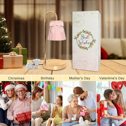 Pink Candle Warmer Lamp with Timer Dimmer Cute Coquette Bow Table Lamp Modern Decorative Bedside Light Valentine's Day Birthday Gifts Idea for Women Mom House Warming New Home Bedroom Decor