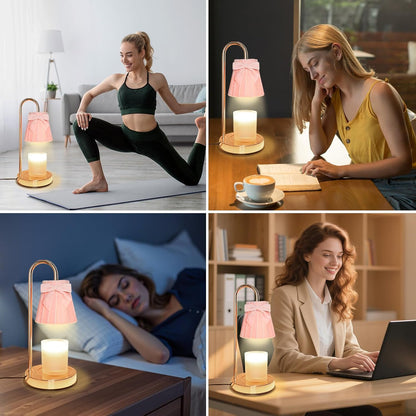 Pink Candle Warmer Lamp with Timer Dimmer Cute Coquette Bow Table Lamp Modern Decorative Bedside Light Valentine's Day Birthday Gifts Idea for Women Mom House Warming New Home Bedroom Decor