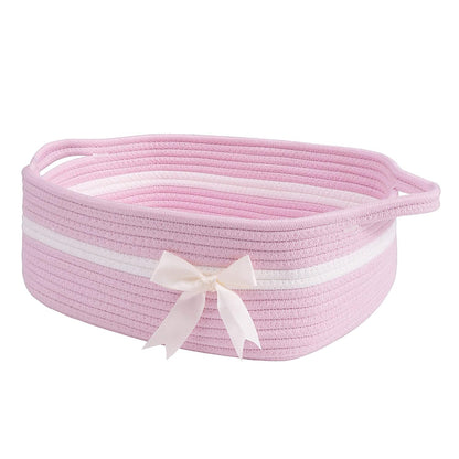 Small Woven Rope Gift Basket, Decorative Shelf Basket, Pink
