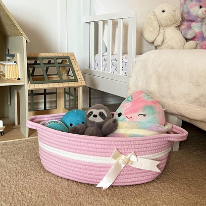 Small Woven Rope Gift Basket, Decorative Shelf Basket, Pink