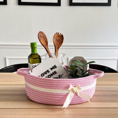 Small Woven Rope Gift Basket, Decorative Shelf Basket, Pink