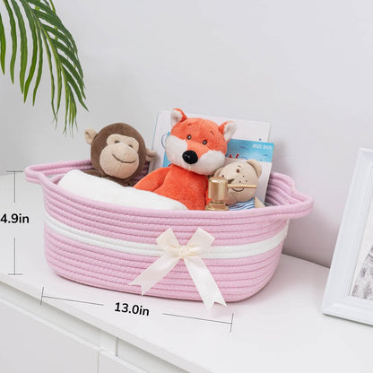 Small Woven Rope Gift Basket, Decorative Shelf Basket, Pink