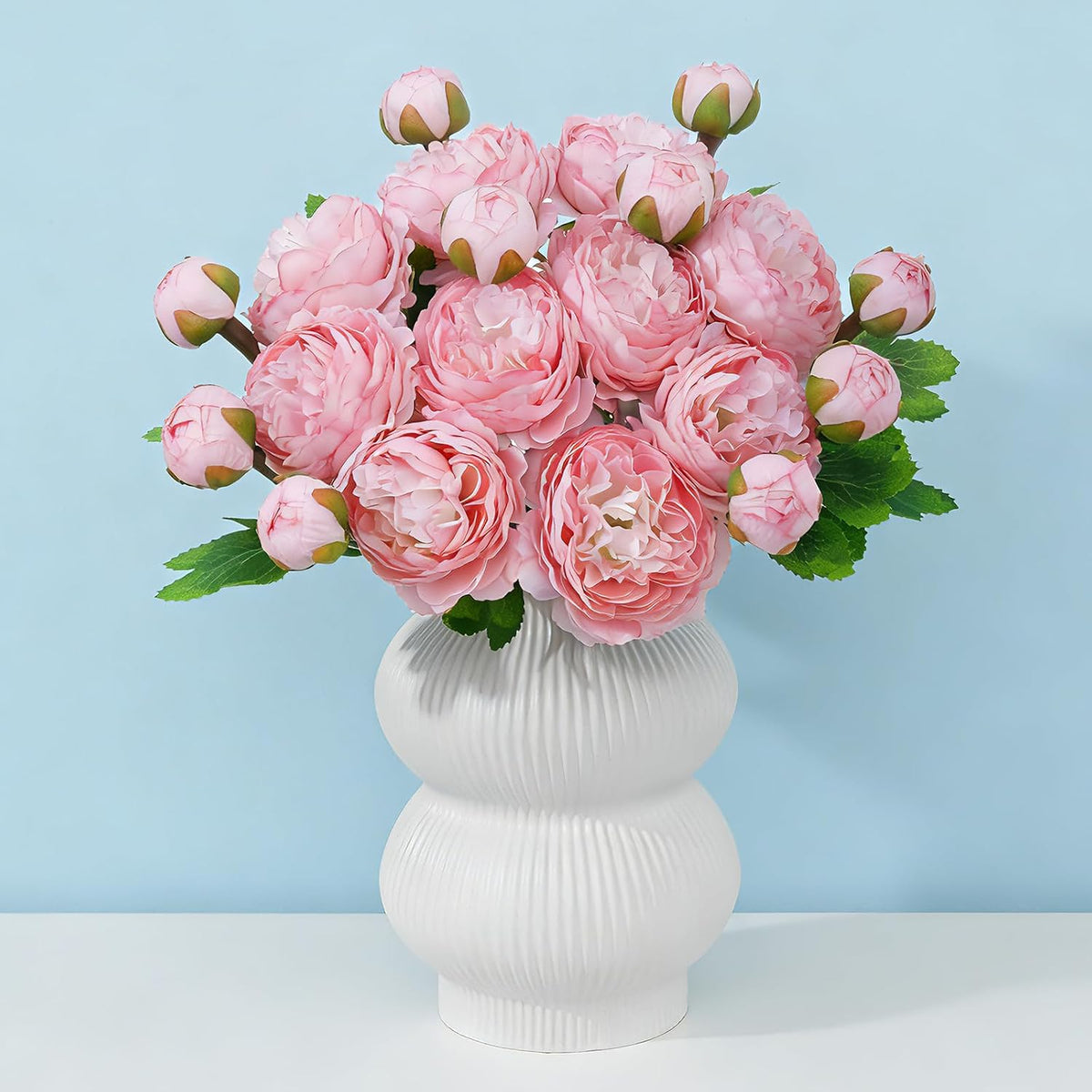 10Pcs 20Heads Peonies Artificial Flowers, Realistic Artificial Silk Ranunculus Flowers with Bendable Stems for Floral Bouquets Centerpieces Home Table Wedding Party Decor (Pink Purple)