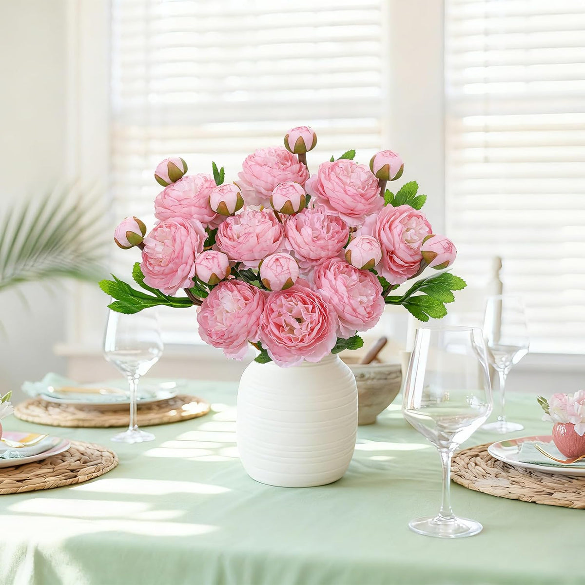 10Pcs 20Heads Peonies Artificial Flowers, Realistic Artificial Silk Ranunculus Flowers with Bendable Stems for Floral Bouquets Centerpieces Home Table Wedding Party Decor (Pink Purple)