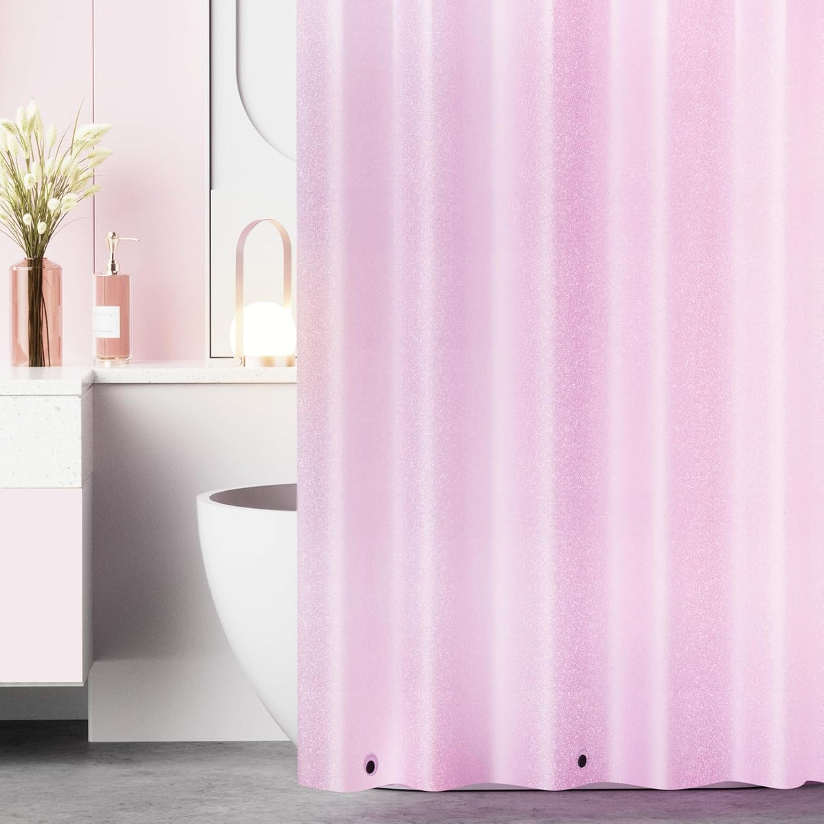 SeenusWaterproof Dreamy Pink Glitter PEVA Shower Curtain Liner, Cute Sparkle Plastic Shower Curtain with 3 Magnets, 72 x 72 inch Lovely Shimmery Bathroom Décor Shower Curtain or Liner Rose Pink