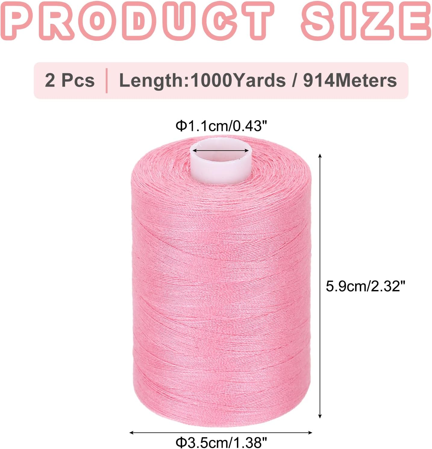 2 Spool Sewing Thread, Pink #156 Polyester Thread Prewound Bobbins for Sewing Machine Hand Stitching Quilting Emergency DIY Projects, 1000 Yards/Spool