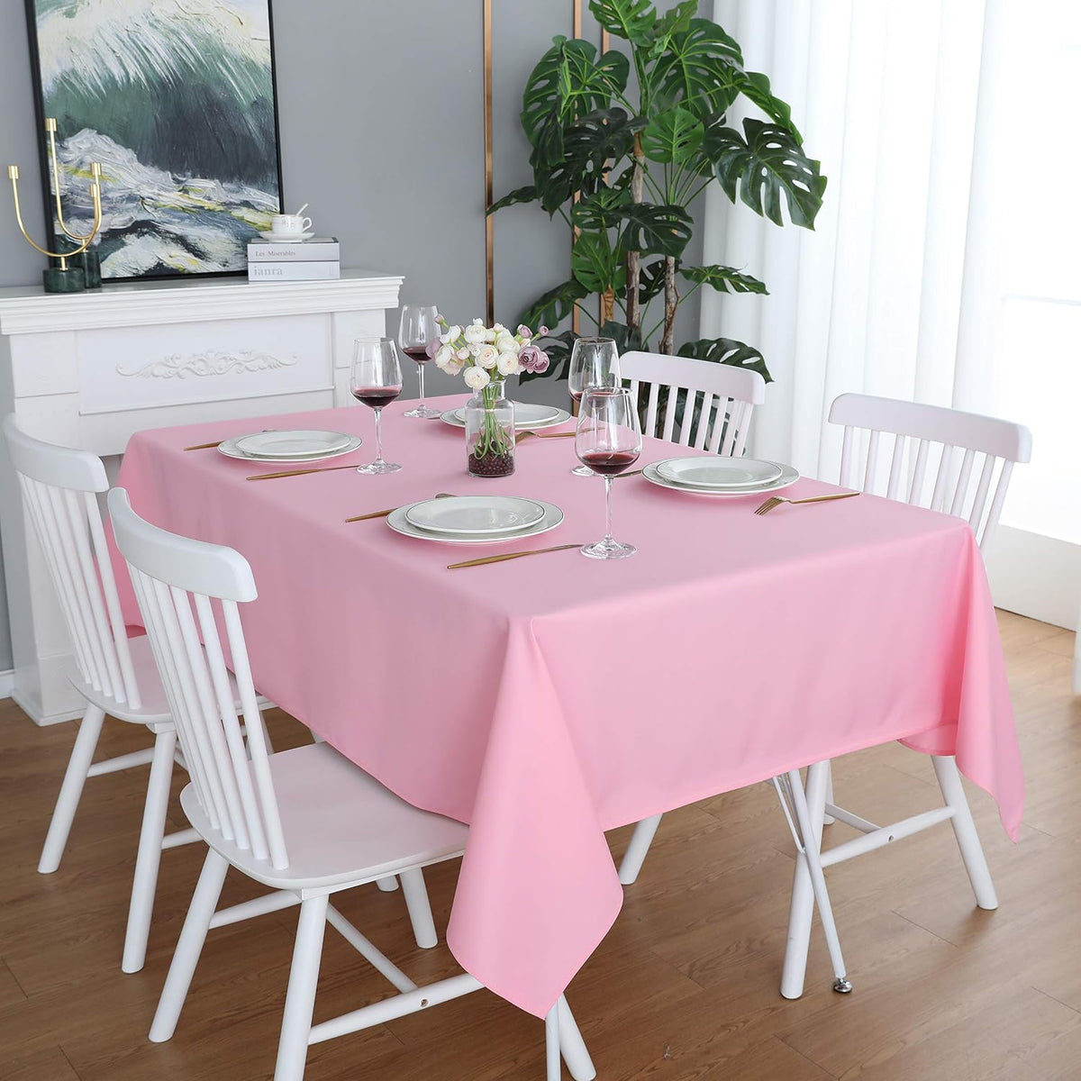 Pink Square Tablecloth, 60 x 60 Inch Waterproof Table Cloth
