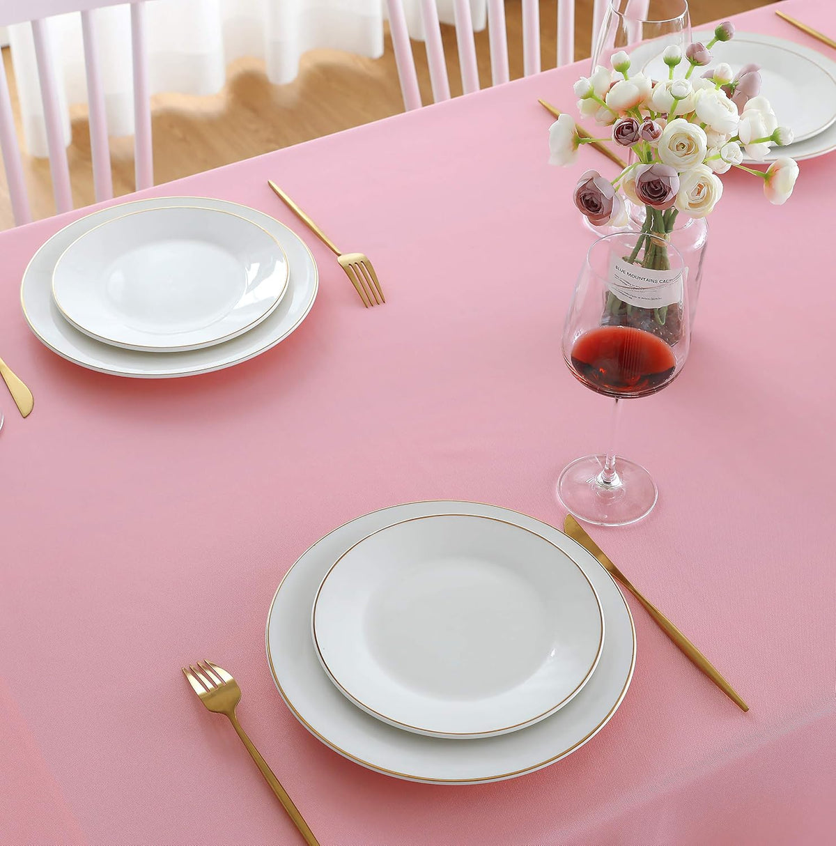 Pink Square Tablecloth, 60 x 60 Inch Waterproof Table Cloth