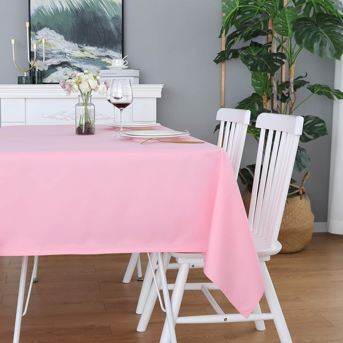 Pink Square Tablecloth, 60 x 60 Inch Waterproof Table Cloth