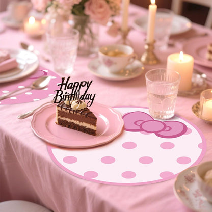 50 Pack Disposable Polka Dots Cute Bow Pink Round Paper Place Mats