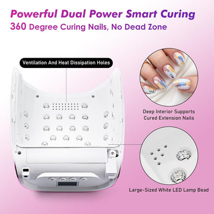 Professional Cordless Rechargeable UV LED Nail Lamp with 4 Timer Setting and 126W High Power Quick Drying Nail Dryer (Plating Pink)