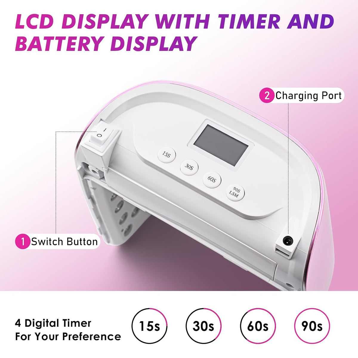 Professional Cordless Rechargeable UV LED Nail Lamp with 4 Timer Setting and 126W High Power Quick Drying Nail Dryer (Plating Pink)