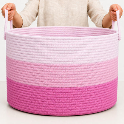 Round Toy Basket & Blanket Basket, Cotton Rope 20x13"