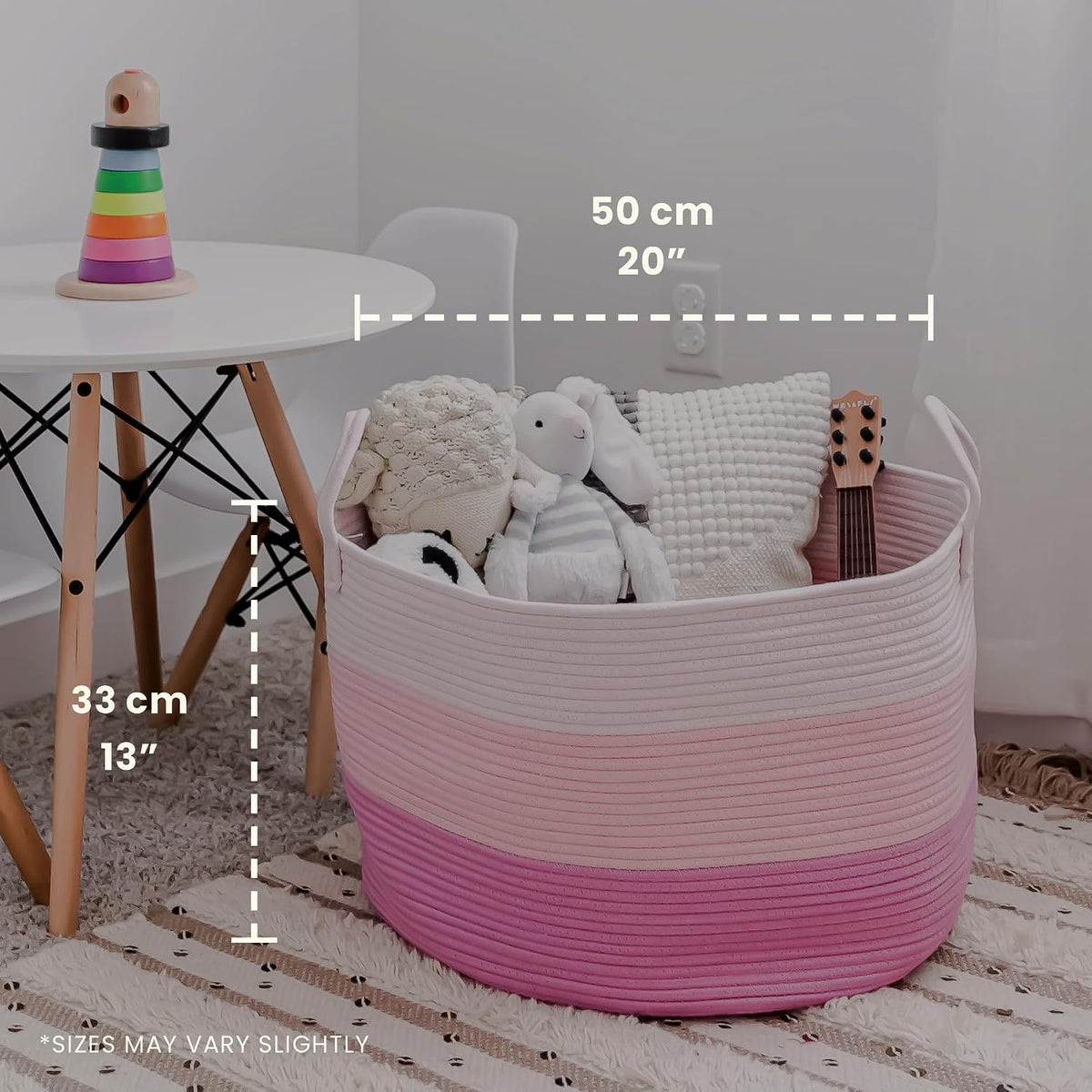 Round Toy Basket & Blanket Basket, Cotton Rope 20x13"