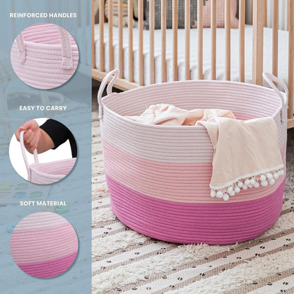 Round Toy Basket & Blanket Basket, Cotton Rope 20x13"