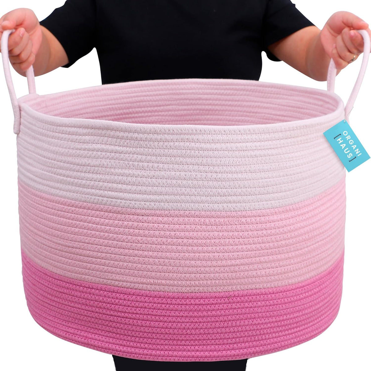 Round Toy Basket & Blanket Basket, Cotton Rope 20x13"