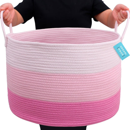 Round Toy Basket & Blanket Basket, Cotton Rope 20x13"
