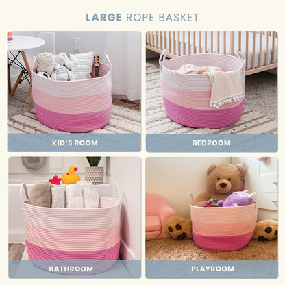 Round Toy Basket & Blanket Basket, Cotton Rope 20x13"