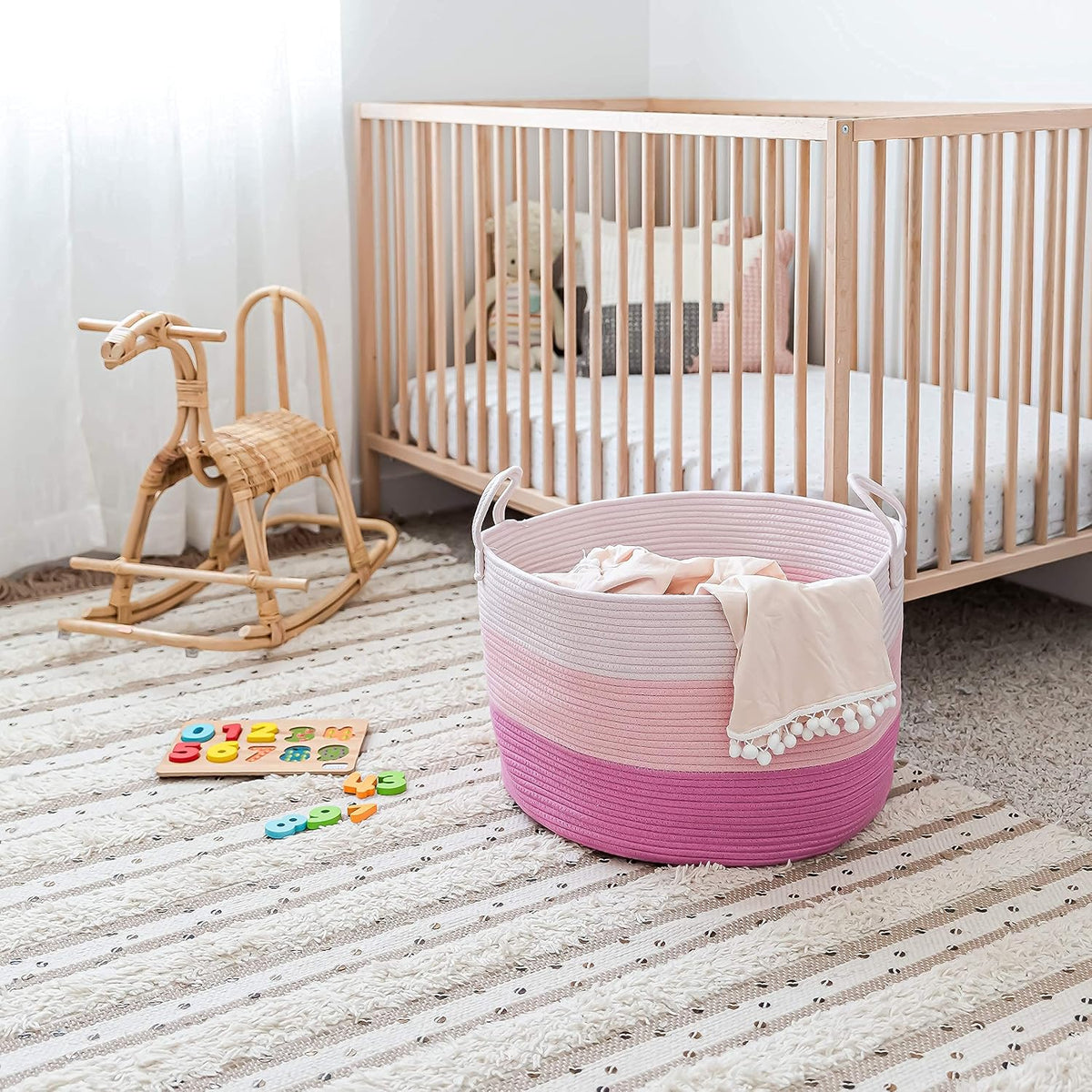 Round Toy Basket & Blanket Basket, Cotton Rope 20x13"