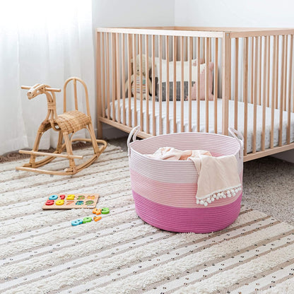 Round Toy Basket & Blanket Basket, Cotton Rope 20x13"