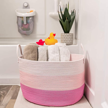Round Toy Basket & Blanket Basket, Cotton Rope 20x13"