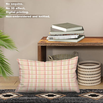 Pastel Coral Peach Throw Pillow Covers, Pink Tartan Plaid Abstract Apricot Decorative Pillow Covers Digital Printing Blended for Couch Sofa Bed Invisible Zipper 12X20 in(Set of 2)