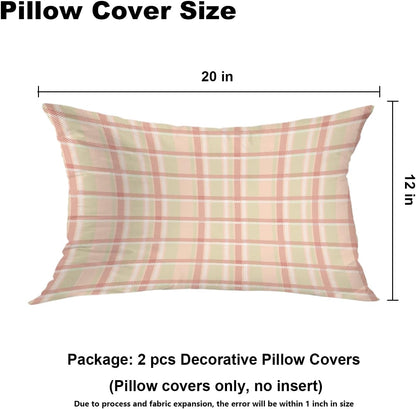 Pastel Coral Peach Throw Pillow Covers, Pink Tartan Plaid Abstract Apricot Decorative Pillow Covers Digital Printing Blended for Couch Sofa Bed Invisible Zipper 12X20 in(Set of 2)
