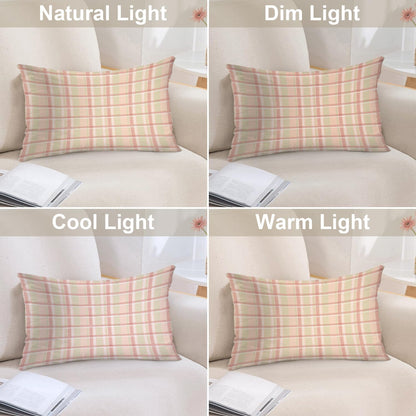 Pastel Coral Peach Throw Pillow Covers, Pink Tartan Plaid Abstract Apricot Decorative Pillow Covers Digital Printing Blended for Couch Sofa Bed Invisible Zipper 12X20 in(Set of 2)