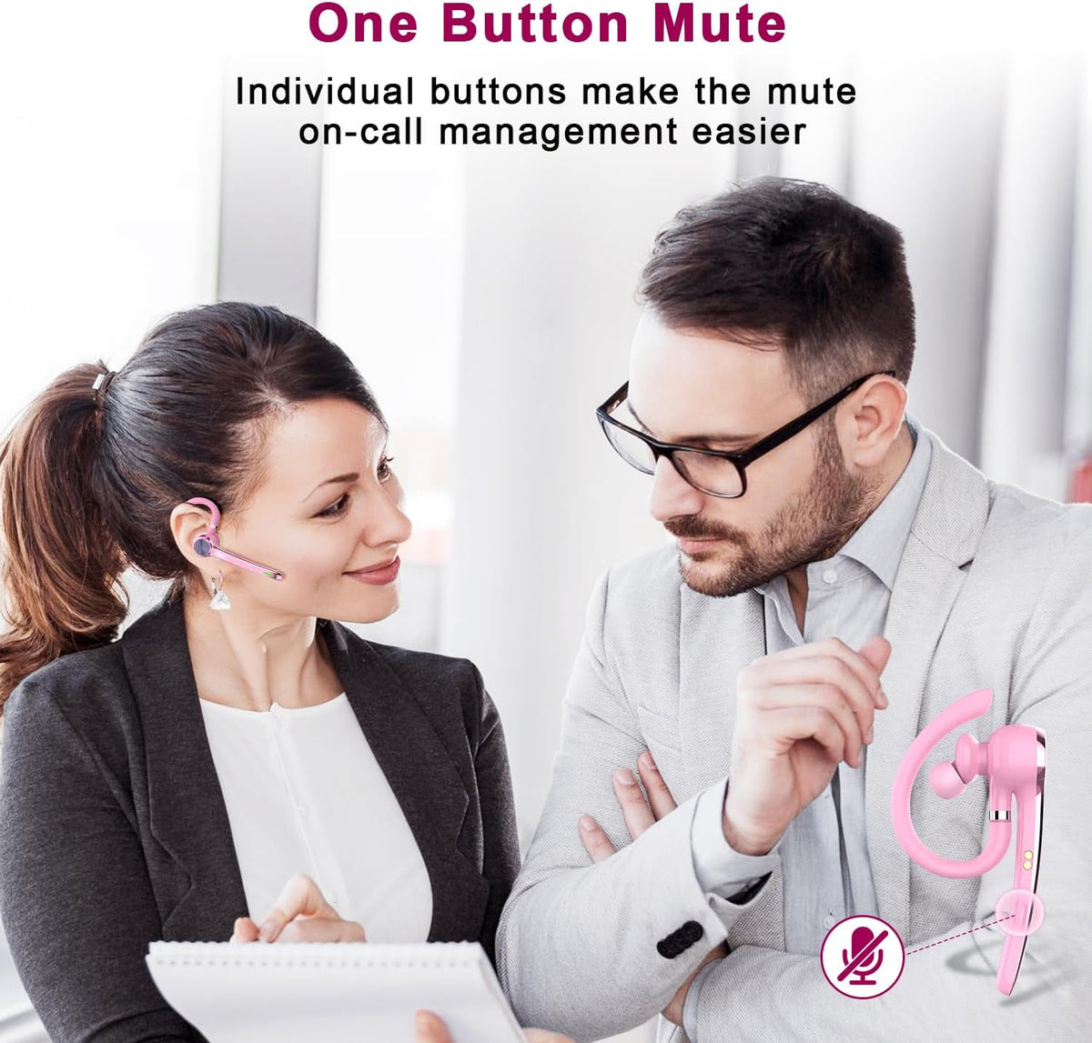 Bluetooth Headset, Wireless Earpiece with Mic for Work