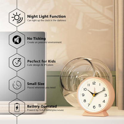® 4.5" Analog Alarm Clock, Small Retro Desk Clock and Table Clock