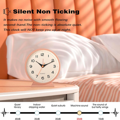 ® 4.5" Analog Alarm Clock, Small Retro Desk Clock and Table Clock
